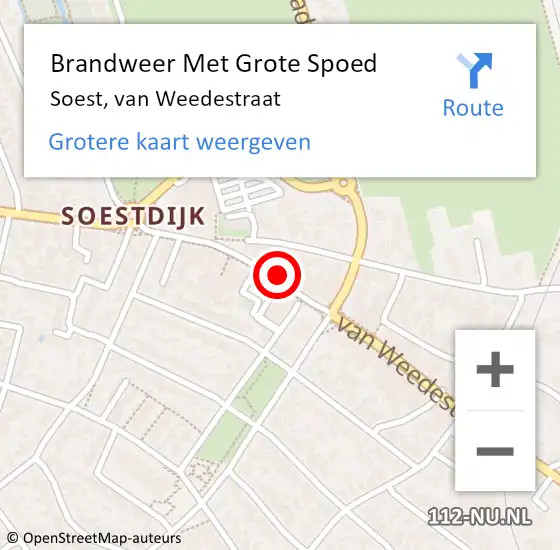 Locatie op kaart van de 112 melding: Brandweer Met Grote Spoed Naar Soest, van Weedestraat op 6 augustus 2024 20:57