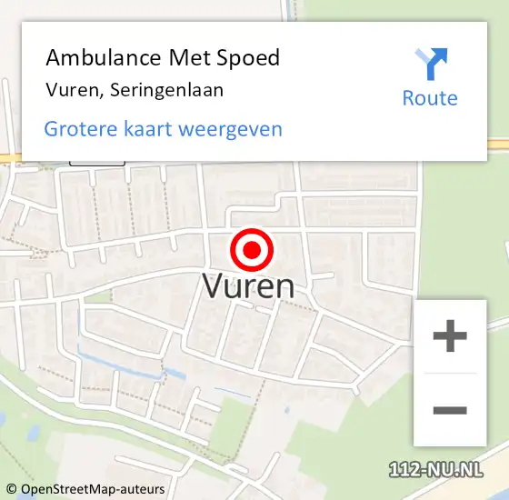 Locatie op kaart van de 112 melding: Ambulance Met Spoed Naar Vuren, Seringenlaan op 6 augustus 2024 20:59