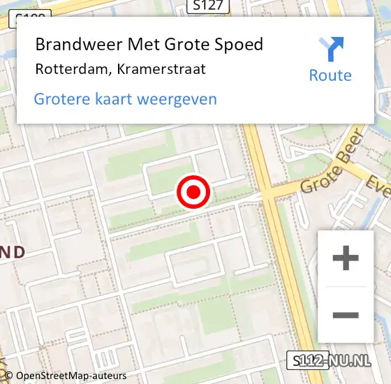 Locatie op kaart van de 112 melding: Brandweer Met Grote Spoed Naar Rotterdam, Kramerstraat op 6 augustus 2024 21:00