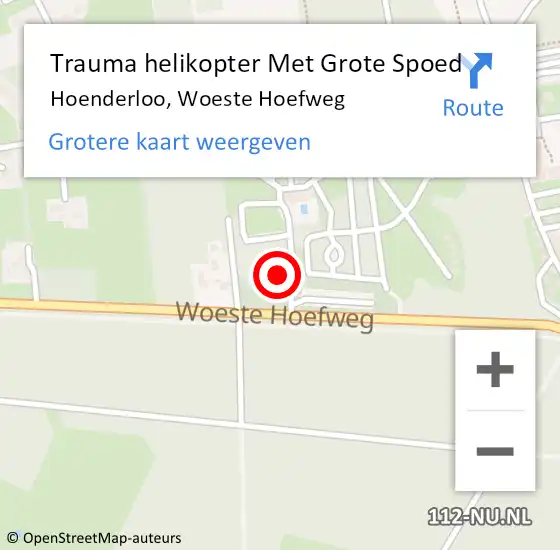 Locatie op kaart van de 112 melding: Trauma helikopter Met Grote Spoed Naar Hoenderloo, Woeste Hoefweg op 6 augustus 2024 21:02