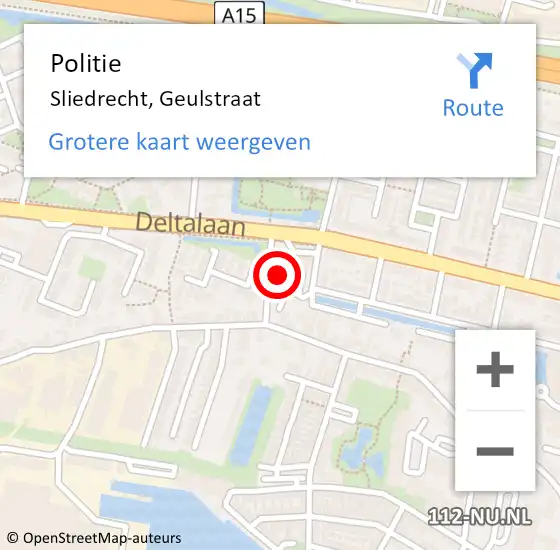 Locatie op kaart van de 112 melding: Politie Sliedrecht, Geulstraat op 6 augustus 2024 21:36