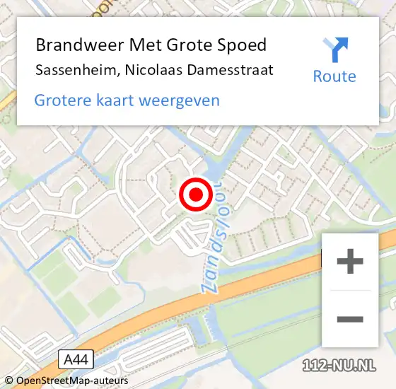 Locatie op kaart van de 112 melding: Brandweer Met Grote Spoed Naar Sassenheim, Nicolaas Damesstraat op 6 augustus 2024 21:40