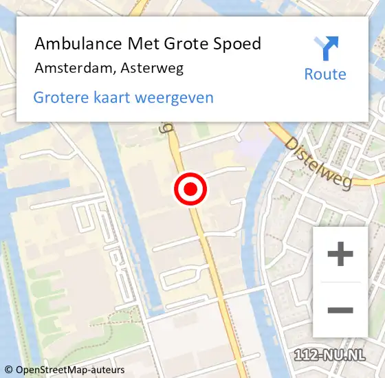 Locatie op kaart van de 112 melding: Ambulance Met Grote Spoed Naar Amsterdam, Asterweg op 6 augustus 2024 21:52