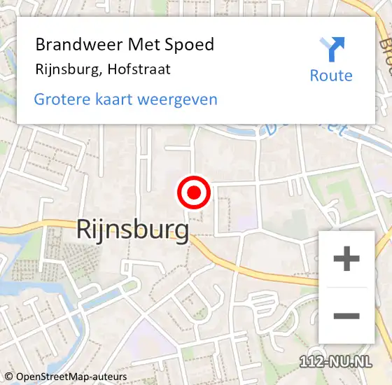 Locatie op kaart van de 112 melding: Brandweer Met Spoed Naar Rijnsburg, Hofstraat op 6 augustus 2024 21:54