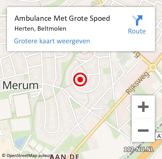 Locatie op kaart van de 112 melding: Ambulance Met Grote Spoed Naar Herten, Beltmolen op 6 augustus 2024 22:02