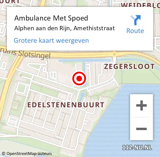 Locatie op kaart van de 112 melding: Ambulance Met Spoed Naar Alphen aan den Rijn, Amethiststraat op 6 augustus 2024 22:07