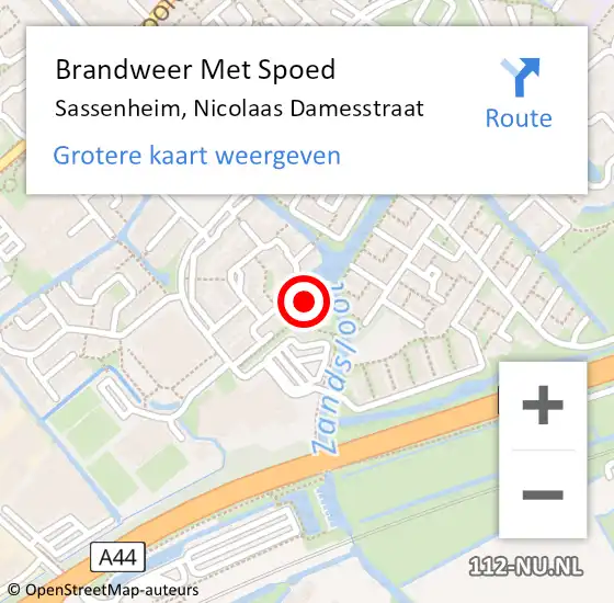 Locatie op kaart van de 112 melding: Brandweer Met Spoed Naar Sassenheim, Nicolaas Damesstraat op 6 augustus 2024 22:08