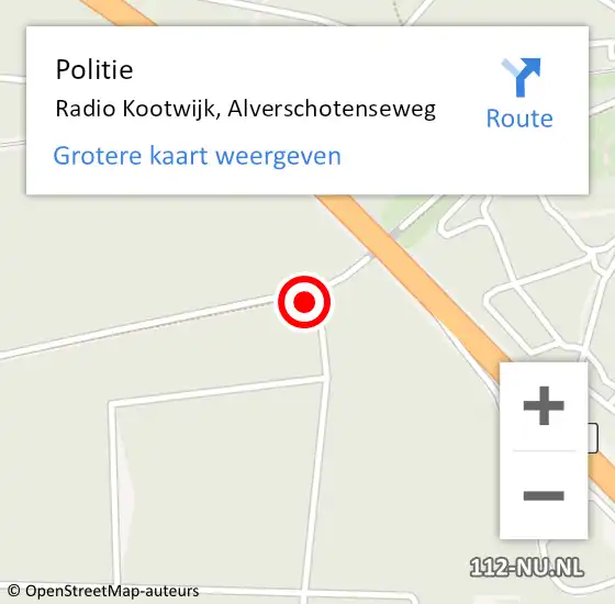 Locatie op kaart van de 112 melding: Politie Radio Kootwijk, Alverschotenseweg op 6 augustus 2024 22:13