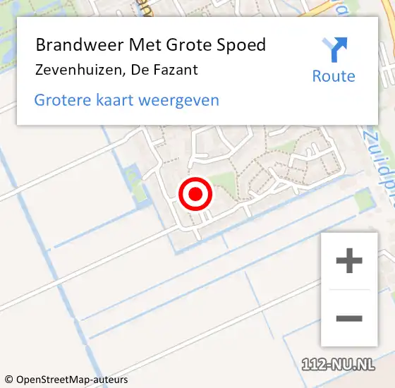 Locatie op kaart van de 112 melding: Brandweer Met Grote Spoed Naar Zevenhuizen, De Fazant op 6 augustus 2024 22:17