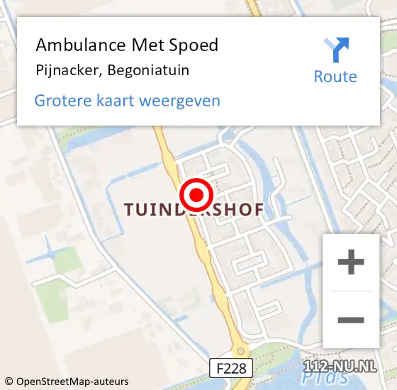 Locatie op kaart van de 112 melding: Ambulance Met Spoed Naar Pijnacker, Begoniatuin op 6 augustus 2024 22:40