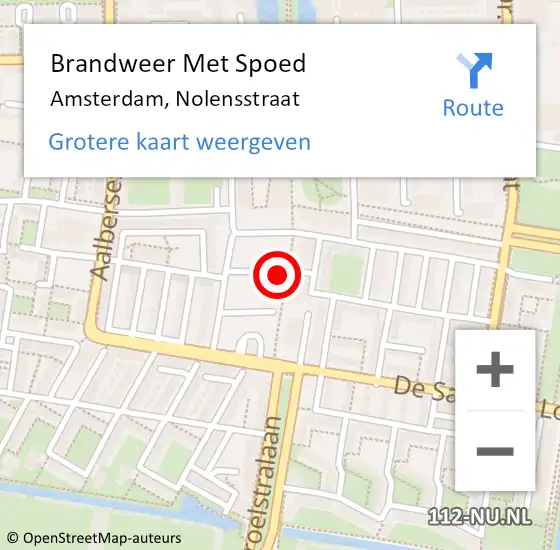 Locatie op kaart van de 112 melding: Brandweer Met Spoed Naar Amsterdam, Nolensstraat op 6 augustus 2024 22:43