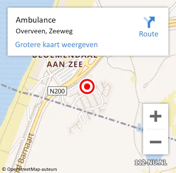 Locatie op kaart van de 112 melding: Ambulance Overveen, Zeeweg op 6 augustus 2024 22:45