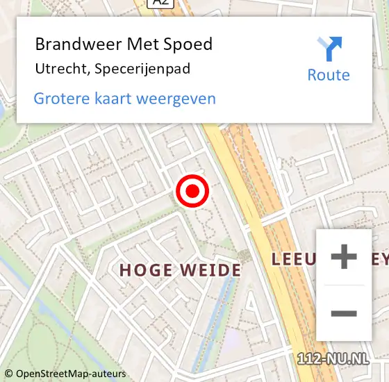 Locatie op kaart van de 112 melding: Brandweer Met Spoed Naar Utrecht, Specerijenpad op 6 augustus 2024 22:50