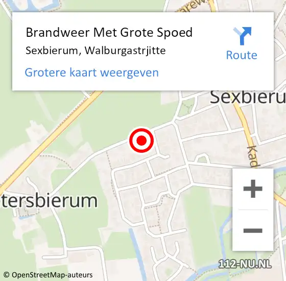 Locatie op kaart van de 112 melding: Brandweer Met Grote Spoed Naar Sexbierum, Walburgastrjitte op 6 augustus 2024 22:53