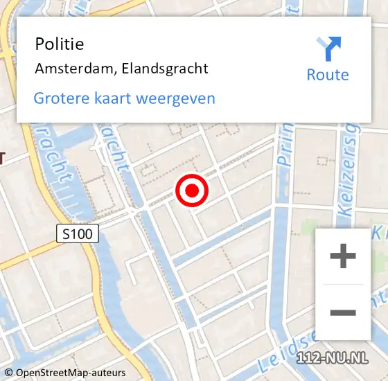 Locatie op kaart van de 112 melding: Politie Amsterdam, Elandsgracht op 6 augustus 2024 22:56