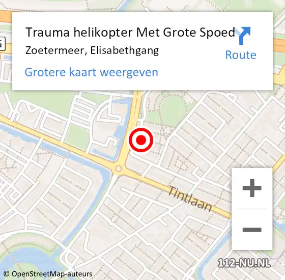 Locatie op kaart van de 112 melding: Trauma helikopter Met Grote Spoed Naar Zoetermeer, Elisabethgang op 6 augustus 2024 23:01