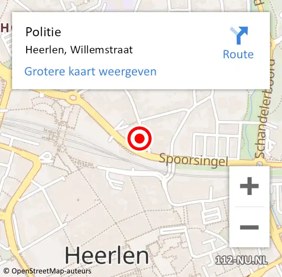 Locatie op kaart van de 112 melding: Politie Heerlen, Willemstraat op 6 augustus 2024 23:14