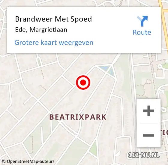 Locatie op kaart van de 112 melding: Brandweer Met Spoed Naar Ede, Margrietlaan op 6 augustus 2024 23:53