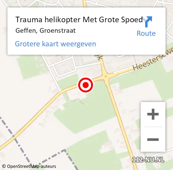 Locatie op kaart van de 112 melding: Trauma helikopter Met Grote Spoed Naar Geffen, Groenstraat op 6 augustus 2024 23:55