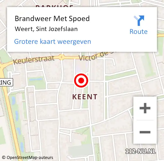 Locatie op kaart van de 112 melding: Brandweer Met Spoed Naar Weert, Sint Jozefslaan op 7 augustus 2024 00:14