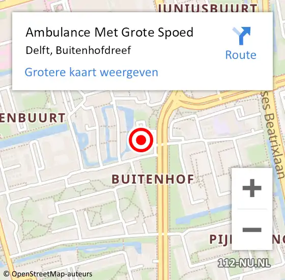 Locatie op kaart van de 112 melding: Ambulance Met Grote Spoed Naar Delft, Buitenhofdreef op 7 augustus 2024 00:21