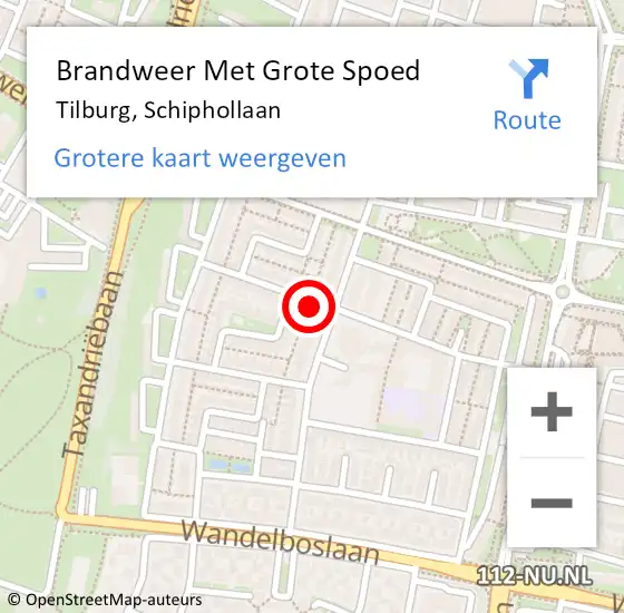 Locatie op kaart van de 112 melding: Brandweer Met Grote Spoed Naar Tilburg, Schiphollaan op 7 augustus 2024 00:31