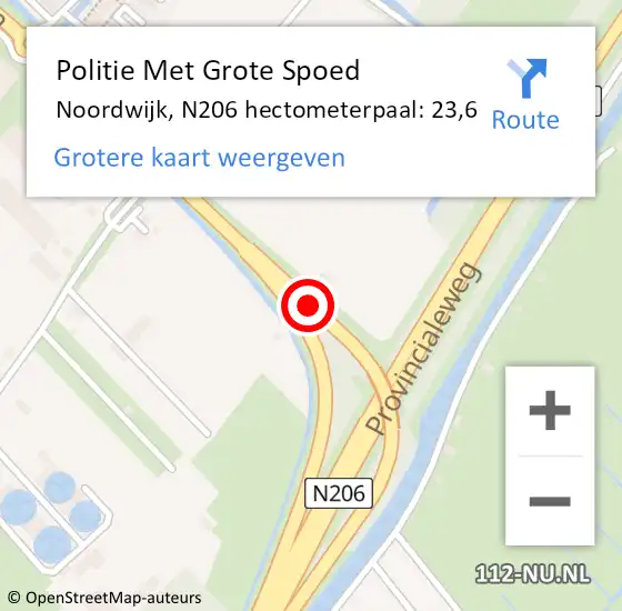 Locatie op kaart van de 112 melding: Politie Met Grote Spoed Naar Noordwijk, N206 hectometerpaal: 23,6 op 7 augustus 2024 01:11