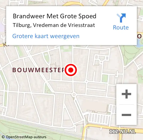 Locatie op kaart van de 112 melding: Brandweer Met Grote Spoed Naar Tilburg, Vredeman de Vriesstraat op 7 augustus 2024 01:11