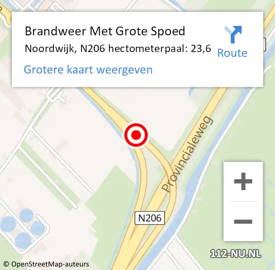 Locatie op kaart van de 112 melding: Brandweer Met Grote Spoed Naar Noordwijk, N206 hectometerpaal: 23,6 op 7 augustus 2024 01:11