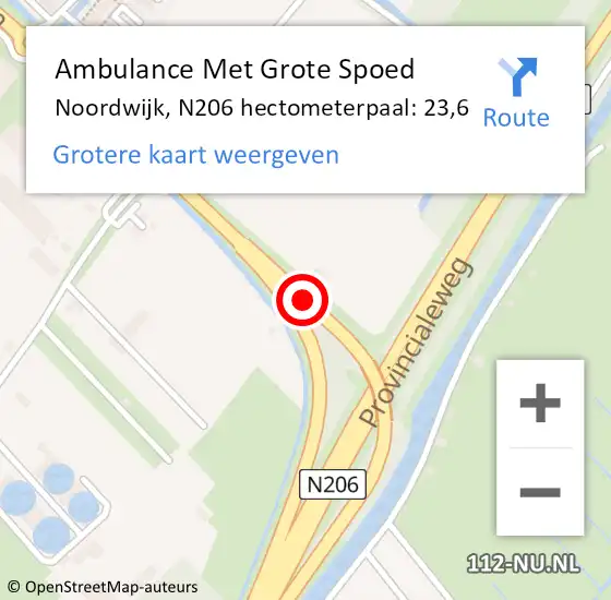 Locatie op kaart van de 112 melding: Ambulance Met Grote Spoed Naar Noordwijk, N206 hectometerpaal: 23,6 op 7 augustus 2024 01:12