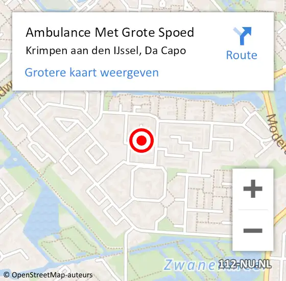 Locatie op kaart van de 112 melding: Ambulance Met Grote Spoed Naar Krimpen aan den IJssel, Da Capo op 7 augustus 2024 01:57