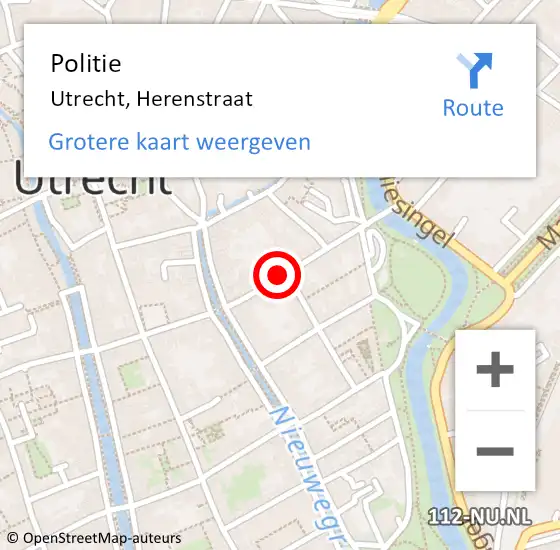 Locatie op kaart van de 112 melding: Politie Utrecht, Herenstraat op 7 augustus 2024 01:59