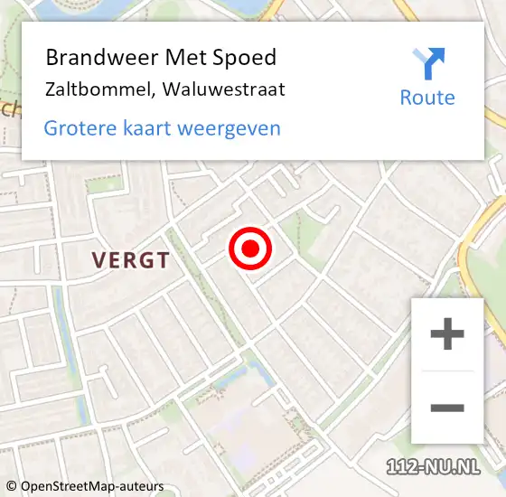 Locatie op kaart van de 112 melding: Brandweer Met Spoed Naar Zaltbommel, Waluwestraat op 7 augustus 2024 02:11