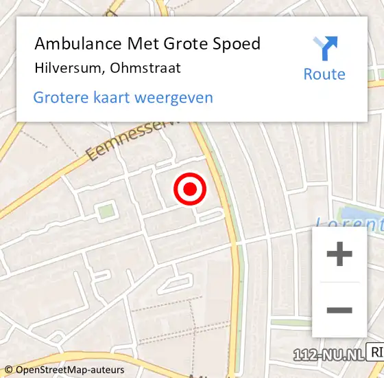 Locatie op kaart van de 112 melding: Ambulance Met Grote Spoed Naar Hilversum, Ohmstraat op 15 oktober 2014 15:09