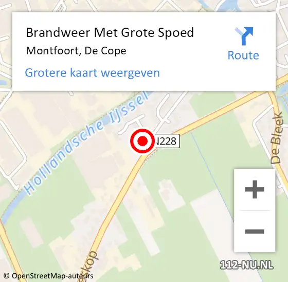 Locatie op kaart van de 112 melding: Brandweer Met Grote Spoed Naar Montfoort, De Cope op 7 augustus 2024 02:41