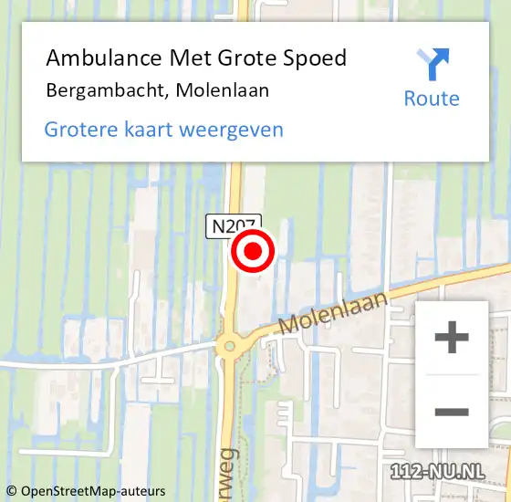 Locatie op kaart van de 112 melding: Ambulance Met Grote Spoed Naar Bergambacht, Molenlaan op 7 augustus 2024 04:22