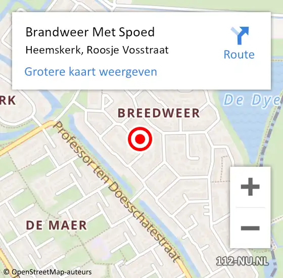 Locatie op kaart van de 112 melding: Brandweer Met Spoed Naar Heemskerk, Roosje Vosstraat op 7 augustus 2024 05:25