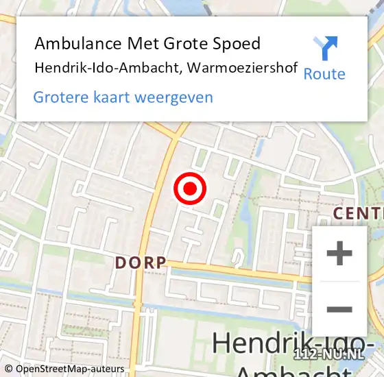 Locatie op kaart van de 112 melding: Ambulance Met Grote Spoed Naar Hendrik-Ido-Ambacht, Warmoeziershof op 7 augustus 2024 05:28