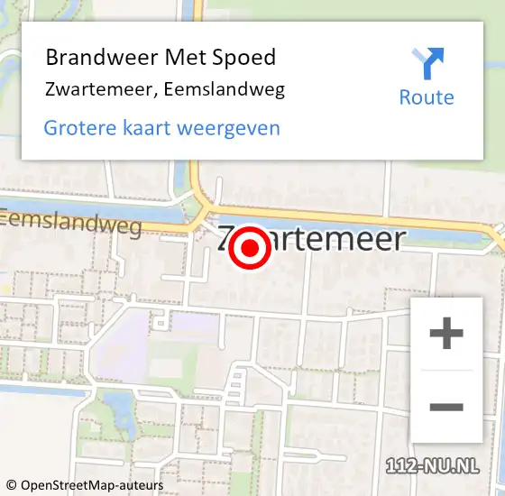 Locatie op kaart van de 112 melding: Brandweer Met Spoed Naar Zwartemeer, Eemslandweg op 7 augustus 2024 05:36