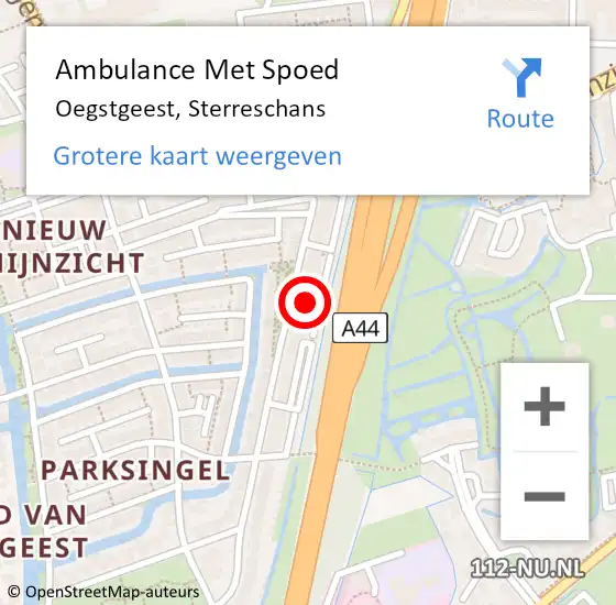 Locatie op kaart van de 112 melding: Ambulance Met Spoed Naar Oegstgeest, Sterreschans op 7 augustus 2024 07:16