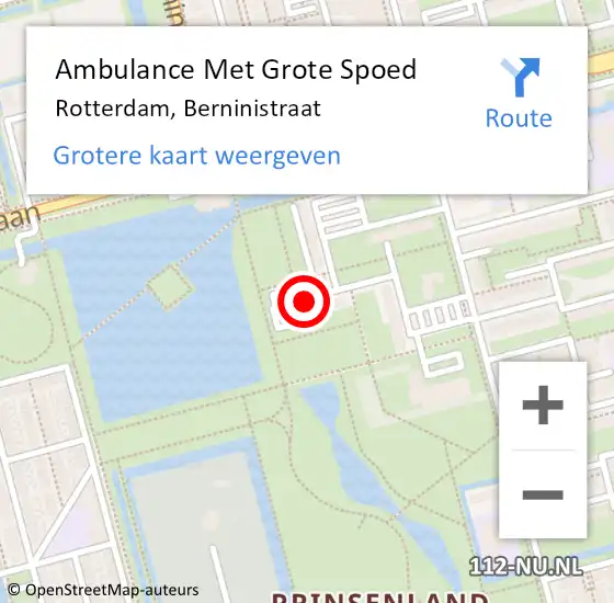 Locatie op kaart van de 112 melding: Ambulance Met Grote Spoed Naar Rotterdam, Berninistraat op 7 augustus 2024 08:02