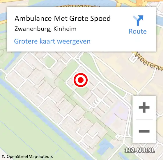 Locatie op kaart van de 112 melding: Ambulance Met Grote Spoed Naar Zwanenburg, Kinheim op 7 augustus 2024 08:11