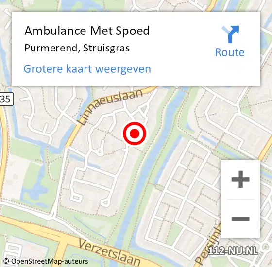 Locatie op kaart van de 112 melding: Ambulance Met Spoed Naar Purmerend, Struisgras op 7 augustus 2024 08:19