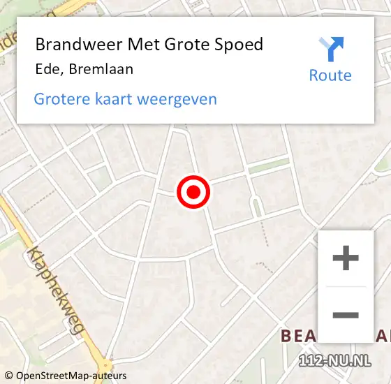 Locatie op kaart van de 112 melding: Brandweer Met Grote Spoed Naar Ede, Bremlaan op 7 augustus 2024 08:36