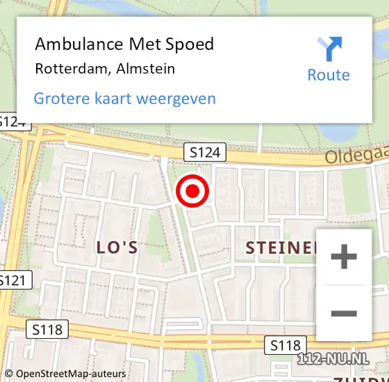 Locatie op kaart van de 112 melding: Ambulance Met Spoed Naar Rotterdam, Almstein op 7 augustus 2024 08:43