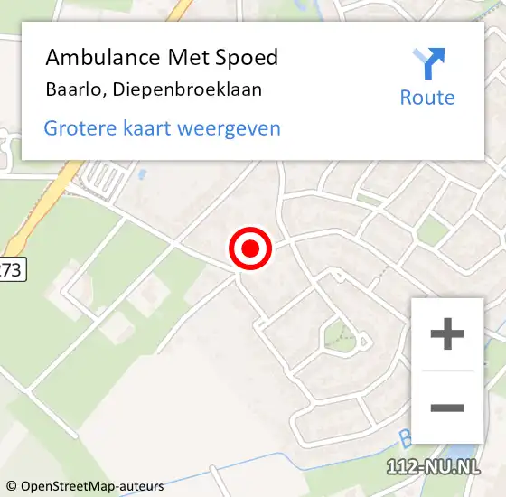 Locatie op kaart van de 112 melding: Ambulance Met Spoed Naar Baarlo, Diepenbroeklaan op 15 oktober 2014 15:26