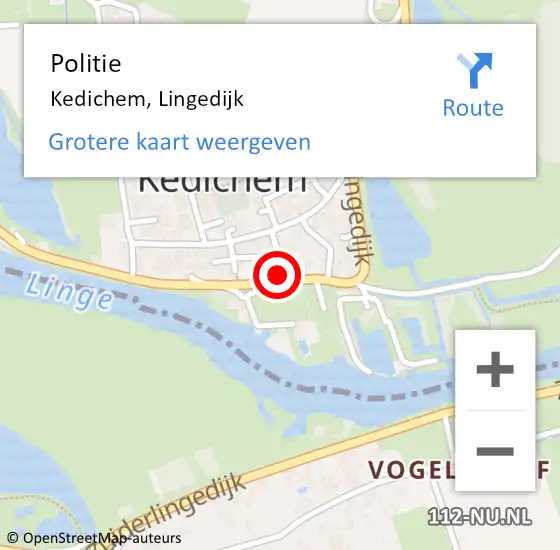 Locatie op kaart van de 112 melding: Politie Kedichem, Lingedijk op 7 augustus 2024 09:12