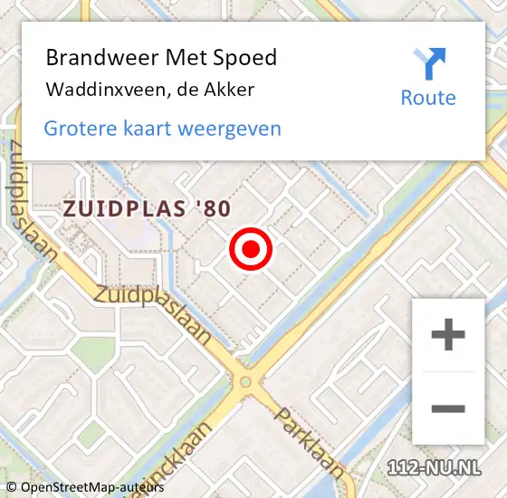 Locatie op kaart van de 112 melding: Brandweer Met Spoed Naar Waddinxveen, de Akker op 7 augustus 2024 09:18