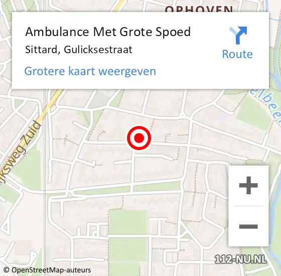 Locatie op kaart van de 112 melding: Ambulance Met Grote Spoed Naar Sittard, Gulicksestraat op 7 augustus 2024 09:30