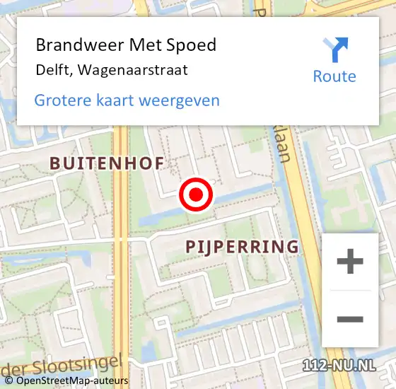 Locatie op kaart van de 112 melding: Brandweer Met Spoed Naar Delft, Wagenaarstraat op 7 augustus 2024 09:50